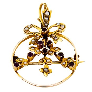 9ct gold Amethyst / pearl with pendant bale Brooch